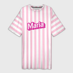 Футболка женская длинная Имя Мария в стиле Барби: розовая полоска, цвет: 3D-принт
