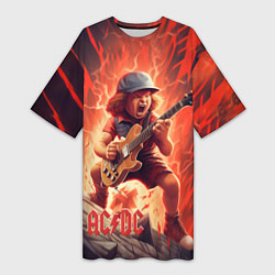 Футболка женская длинная ACDC fire rock, цвет: 3D-принт