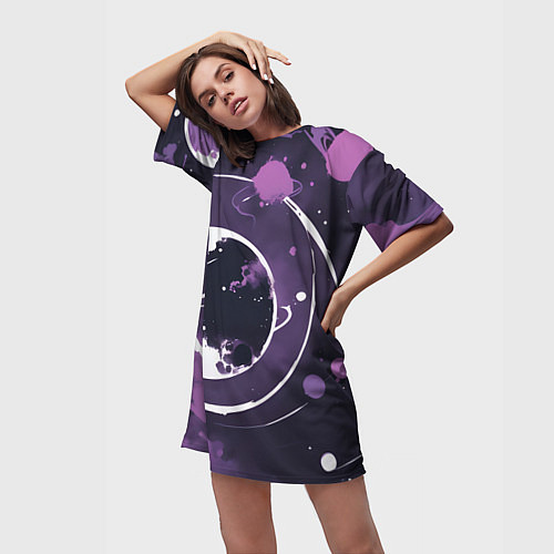 Женская длинная футболка Фиолетовый космос - нейросеть / 3D-принт – фото 3