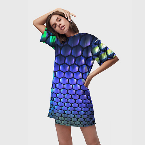 Женская длинная футболка Цветные соты - объемная абстракция / 3D-принт – фото 3