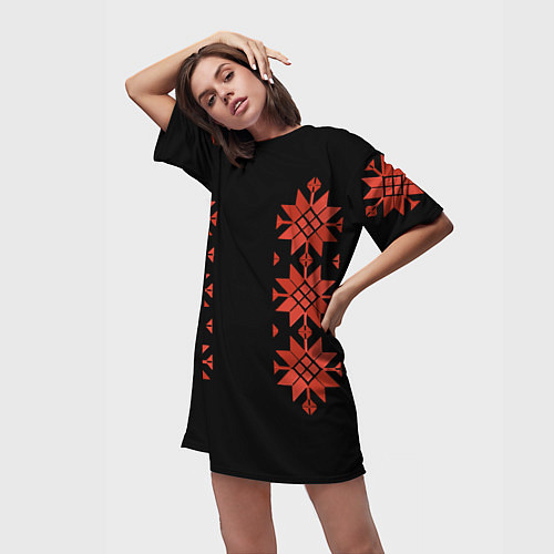 Женская длинная футболка Удмуртский - вертикаль black 2 / 3D-принт – фото 3