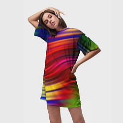 Футболка женская длинная Разноцветный абстрактный узор волны, цвет: 3D-принт — фото 2