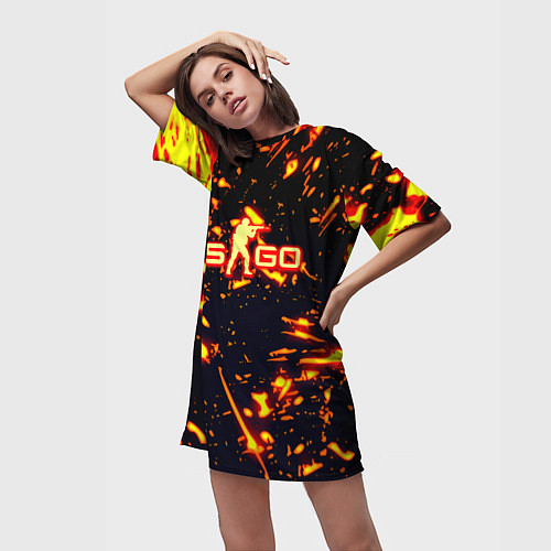 Женская длинная футболка Cs go огненные стиль / 3D-принт – фото 3