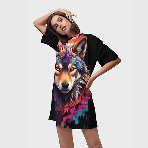 Женская длинная футболка Волчица / 3D-принт – фото 3