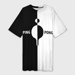 Футболка женская длинная Ping-Pong черно-белое, цвет: 3D-принт