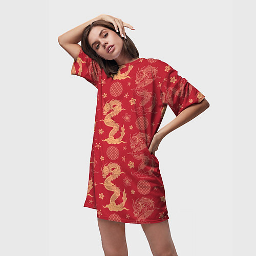 Женская длинная футболка Азиатские драконы - классика / 3D-принт – фото 3