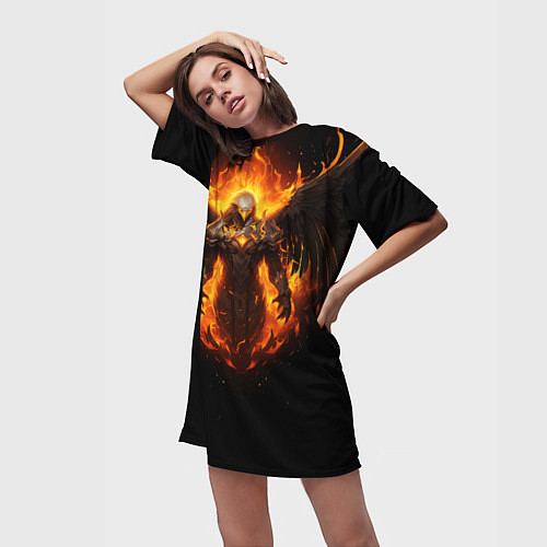 Женская длинная футболка Пламенный Бог Тот / 3D-принт – фото 3
