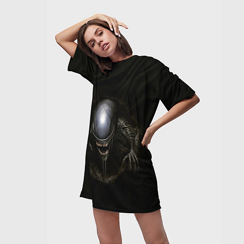 Женская длинная футболка Чужой ксеноморф / 3D-принт – фото 3