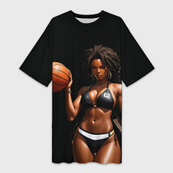 Женская длинная футболка Девушка с баскетбольным мячом
