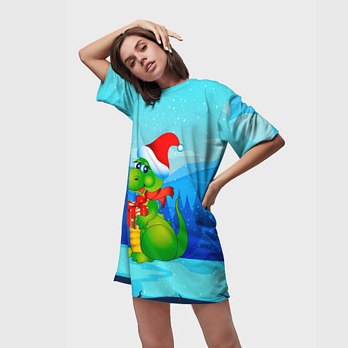 Женская длинная футболка Дракон с подарком новый год / 3D-принт – фото 3