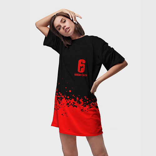 Женская длинная футболка Rainbow Six красные краски / 3D-принт – фото 3