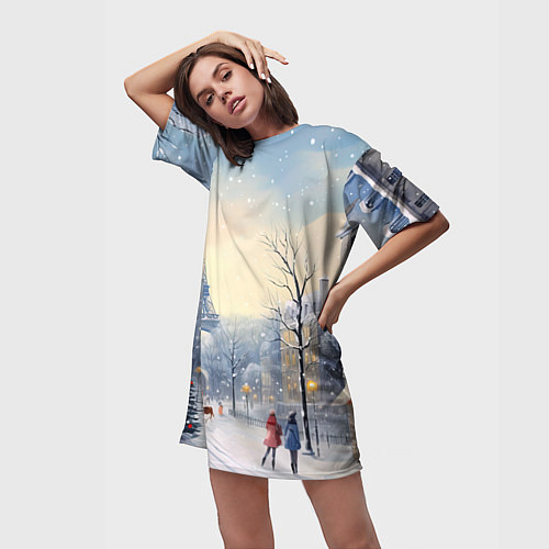 Женская длинная футболка Новогодний Париж / 3D-принт – фото 3