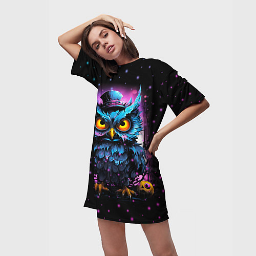 Женская длинная футболка Magic owl / 3D-принт – фото 3