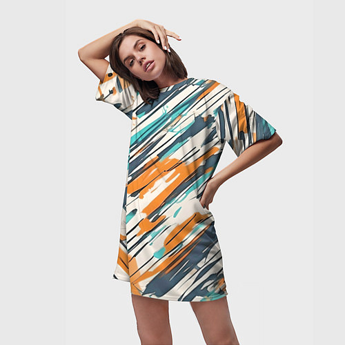 Женская длинная футболка Абстракция разноцветная / 3D-принт – фото 3