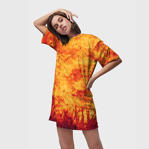Женская длинная футболка Осенний пожар / 3D-принт – фото 3