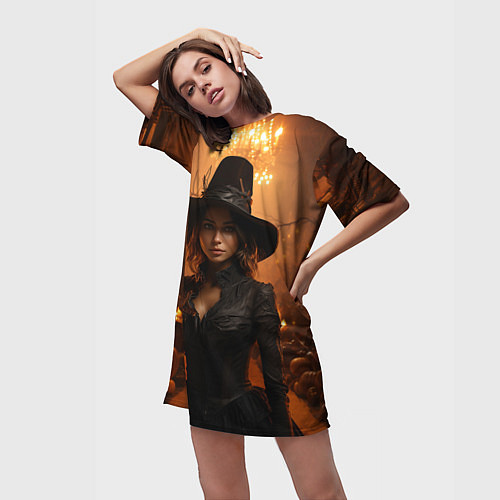 Женская длинная футболка Красивая ведьма / 3D-принт – фото 3