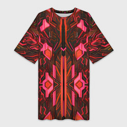 Футболка женская длинная Киберпанк неоновая броня красная, цвет: 3D-принт