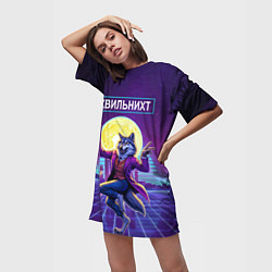 Футболка женская длинная Их виль нихт - мем с танцующим волком, цвет: 3D-принт — фото 2