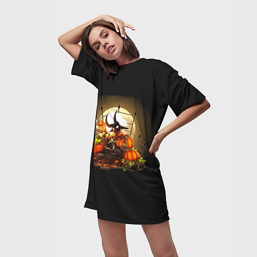Женская длинная футболка Черт и тыквы хэллоуин / 3D-принт – фото 3