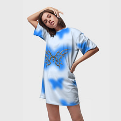 Футболка женская длинная Y2K blue butterfly, цвет: 3D-принт — фото 2