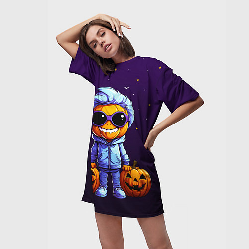 Женская длинная футболка Happy pumpkin / 3D-принт – фото 3