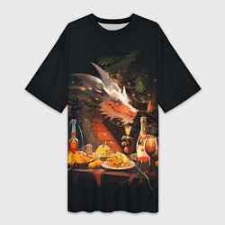 Футболка женская длинная Дракон - 2024 год, цвет: 3D-принт