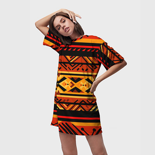 Женская длинная футболка Узор в этническом стиле масаев / 3D-принт – фото 3