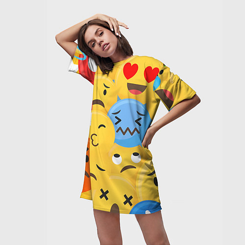 Женская длинная футболка Смайлы разные эмоции / 3D-принт – фото 3