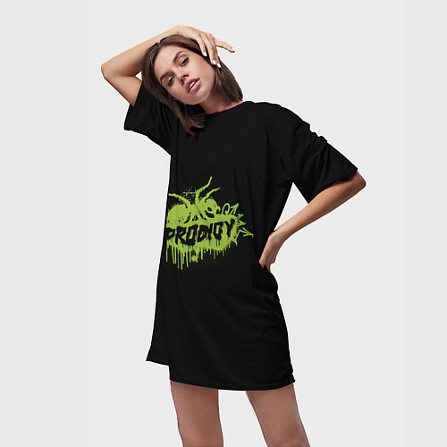Женская длинная футболка The Prodigy green spider / 3D-принт – фото 3