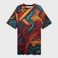 Футболка женская длинная Абстрактный узор в этническом стиле, цвет: 3D-принт
