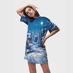 Футболка женская длинная Зимнее предновогоднее настроение, цвет: 3D-принт — фото 2