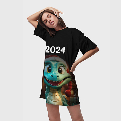 Женская длинная футболка Дракон символ года 2024 / 3D-принт – фото 3