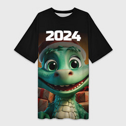 Футболка женская длинная 2024 год зеленого дракона, цвет: 3D-принт