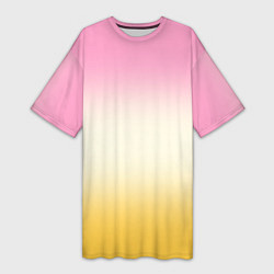 Футболка женская длинная Розовый бежевый желтый градиент, цвет: 3D-принт
