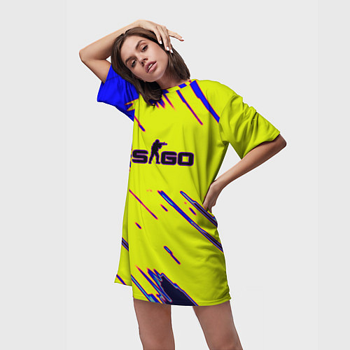 Женская длинная футболка Counter strike neon yellow / 3D-принт – фото 3