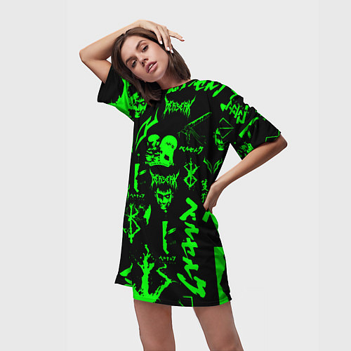 Женская длинная футболка Berserk neon green / 3D-принт – фото 3