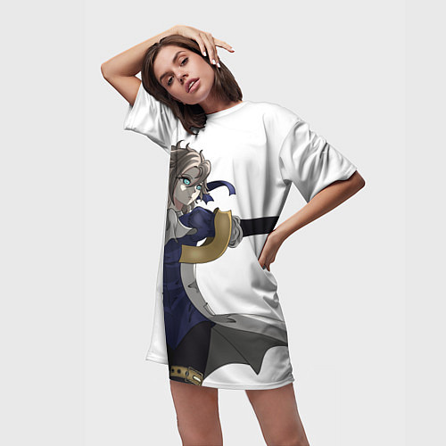 Женская длинная футболка Альбедо Гео персонаж / 3D-принт – фото 3