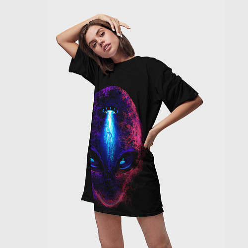 Женская длинная футболка UFO alien head / 3D-принт – фото 3