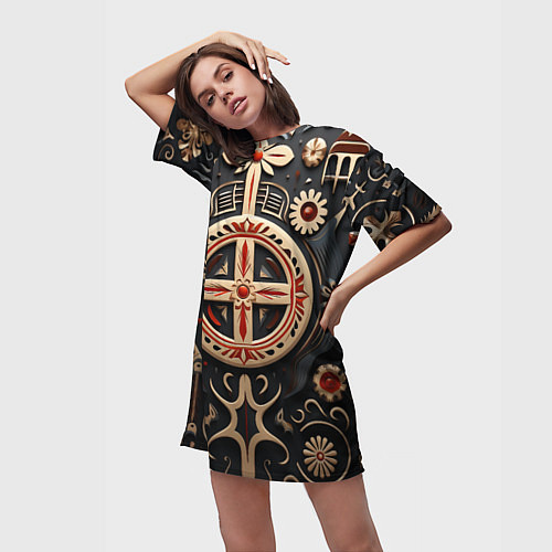 Женская длинная футболка Орнамент в славянской стилистике / 3D-принт – фото 3