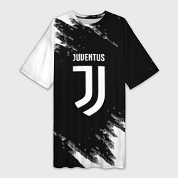 Футболка женская длинная Juventus спорт краски черно белый, цвет: 3D-принт