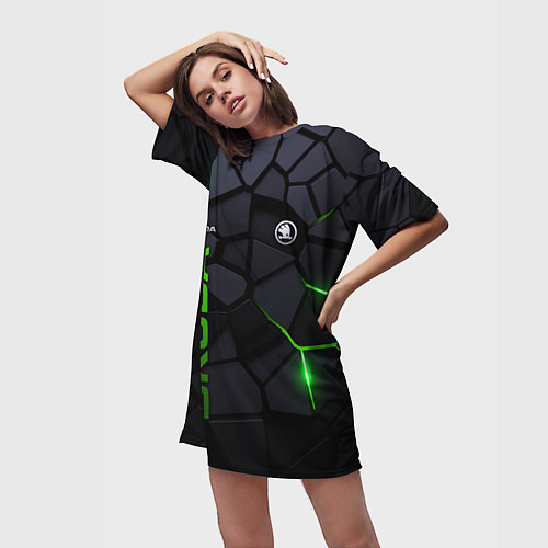 Женская длинная футболка Skoda - плиты с эффектом свечения / 3D-принт – фото 3