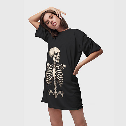 Женская длинная футболка Скелет улыбается / 3D-принт – фото 3