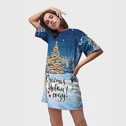 Футболка женская длинная Счастья в новом году, цвет: 3D-принт — фото 2