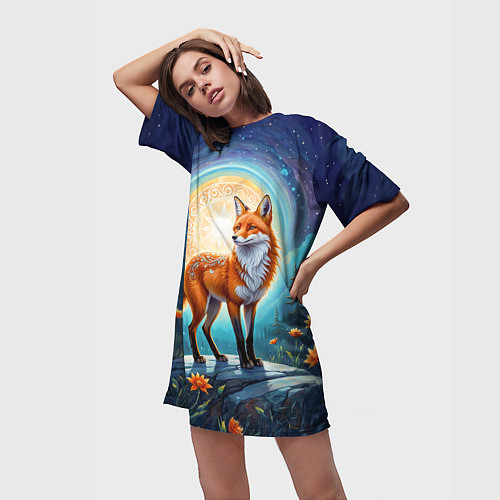 Женская длинная футболка Мистическая лиса тотем лисы / 3D-принт – фото 3