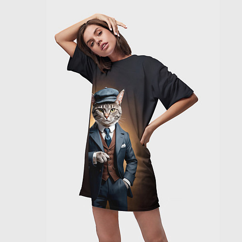 Женская длинная футболка Кот в стиле Томаса Шелби - Острые козырьки / 3D-принт – фото 3