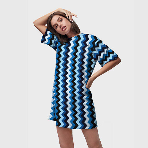 Женская длинная футболка Ломаные полосы синий / 3D-принт – фото 3