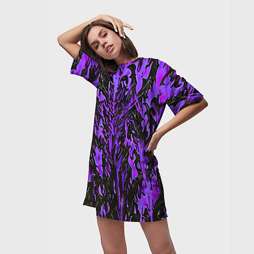 Женская длинная футболка Демонический доспех фиолетовый / 3D-принт – фото 3