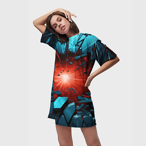 Женская длинная футболка Взрыв бирюзовых камней / 3D-принт – фото 3