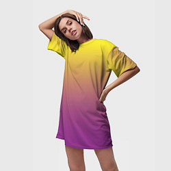 Футболка женская длинная Желто-фиолетовый градиент, цвет: 3D-принт — фото 2