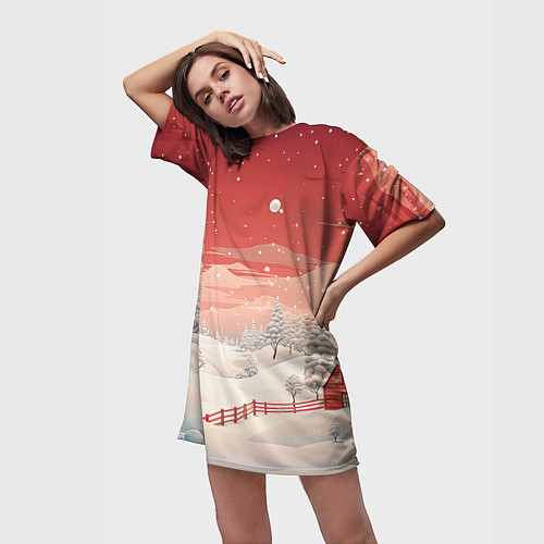 Женская длинная футболка Завораживающий зимний пейзаж / 3D-принт – фото 3